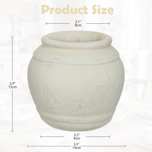 Briful Rustic Ceramic Farmhouse Vase, 5.9" Vintage Textured Pottery Jar - Image 3