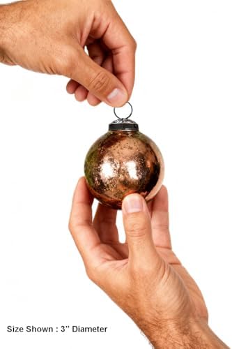 Serene Spaces Living Set of 6 Copper Bronze Mercury Glass Christmas Ball Ornament for Window Box, Decorative Ornaments for Holiday Décor, Measure 4" Tall and 3" Diameter - Image 3