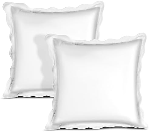 Ridhi White with White Scalloped 100% Cotton Throw Pillow Covers 18x18 Inch by Ridhi
