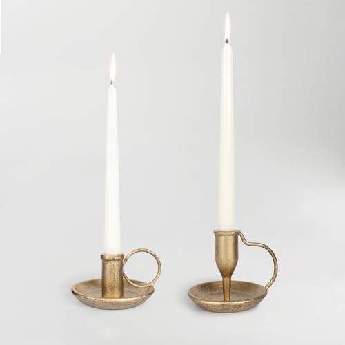 Vintage Iron Taper Candle Holder Set of 2 Antique Brass Candlestick Holders by FIAHOSEY