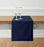 Solino Home Cotton Linen Table Runner Navy Hemstitch, 14 x 108 in by SolinoHome