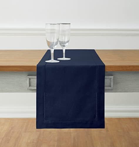 Solino Home Cotton Linen Table Runner Navy, Hemstitch Collection 14 x 90 in by SolinoHome