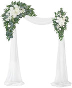 Artificial Wedding Arch Flowers Kit(Pack of 3),2Pcs Artificial Flower Arch Decor,1Pcs Sheer Drape for Wedding Ceremony Arbor for WeddingCeremony (Fairy White) by WEIERYUE