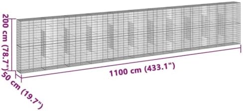 vidaXL Gabion Basket with Cover 433.1"x19.7"x78.7" Galvanized Iron - Image 3