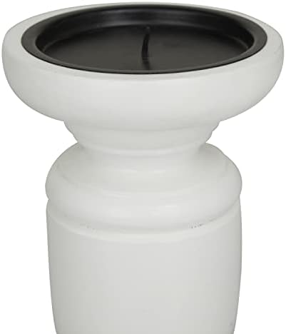 Deco 79 Mango Wood Turned Style Pillar Candle Holder, Set of 3 10", 8", 6"H, White - Image 5