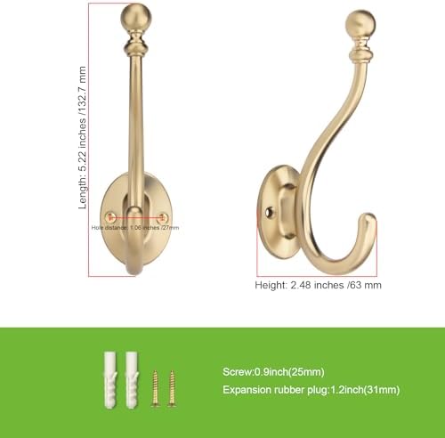 AVICCI 5 Pack Coat Hooks Champagne Bronze Coat Hook,Heavy Duty Hooks Decorative Wall Hooks for Bathroom Bedroom Kitchen Towel Robe Clothes Cabinet Closet Bathroom Hardware - Image 2