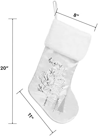 GEX Personalized Christmas Stockings 3 Pack Custom Name for Family with Names Silver White Satin Large 20" with Sequins Rhinestones Faux Fur Embroidery Classic Fireplace Decoration (Set of 3) - Image 5