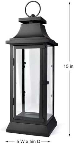 Serene Spaces Living Black Decorative Hurricane Lantern with Clear Glass Panels, Medium Indoor Outdoor Lantern for Porch, Events, Parties & Tabletop Decor, 5" Square & 15" Tall, Pack of 4 - Image 5
