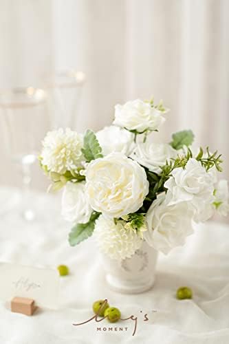 Ling's moment Whte Ivory Artificial Dahlias, Wedding Flowers, 25 pcs - Image 2