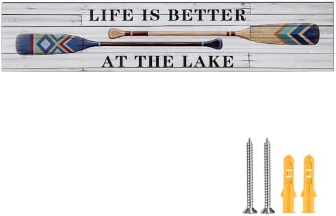 RattanView Life Is Better at the Lake Porch or Entryway Sign 36" by 7.5" Pine Wood Rustic Art Print Lake Life Decor Hanging Wall Art for House, Living Room, Kitchen or Indoor and Outdoor by RattanView