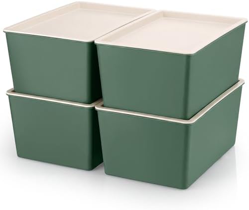 Menkxi 4 Pcs Storage Bins with Lids, Green, Small by Menkxi