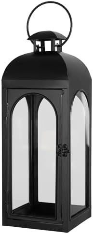 Lantern Decorative Indoor & Outdoor, 16.25IN Large Hanging Candle Lanterns, Black Metal Decorative Candle Lanterns, Waterproof Hanging Lantern for Porch Patio Wedding Home by ArtificialPlants