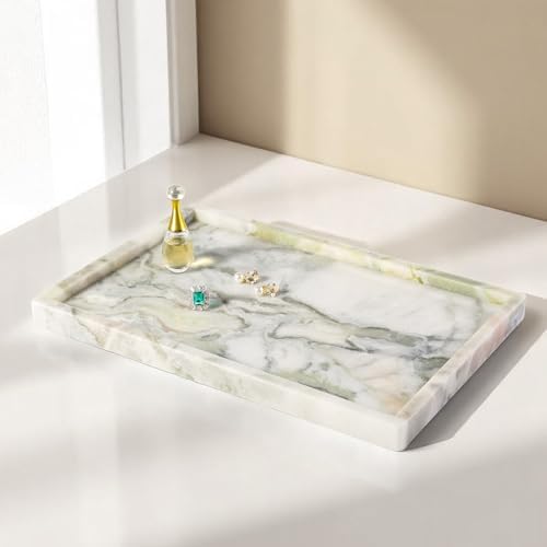 Koville Natural Marble Tray, 12x8“ Coffee Table Vanity/Decorative Tray for Jewerly, Watch, Perfume Candle Storage for Bedroom/Bathroom/Kitchen Countertop by Koville