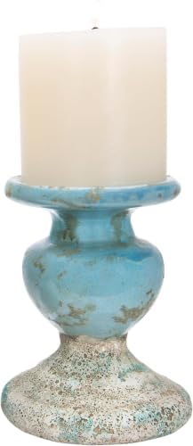 Creative Co-Op Large Distressed Blue Terracotta Pillar Candle Holder,5.5" W x 6.5" H (Pack of 6) by Unknown