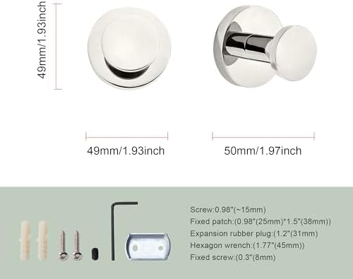 TUNNY 5 Pack Round Towel Hooks-Polished Nickel Modern Coat Hooks Shower Towel Hooks for Bathroom Kitchen Home Storage - Image 3