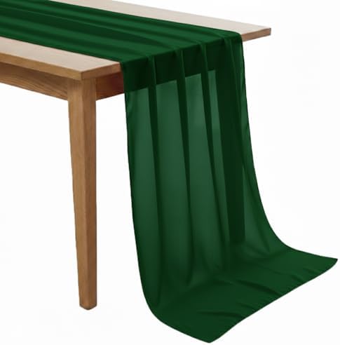 MDS Pack of 10 | Hunter Green | 14ft Chiffon Table Runner 29x170 Inches Long Romantic Rustic Sheer Gauze Runner for Wedding Bridal Shower Birthday Banquets Engagement Spring Easter Boho Decorations by MDS