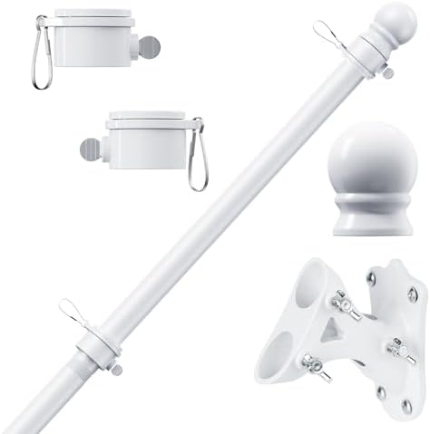 PHITRIC Flag Pole Kit, Tangle Free Spinning Stainless Steel Rustproof Flagpole for 3x5 Sports Fan Outdoor Flags for Outside House (White, 6FT, with Bracket) by PHITRIC