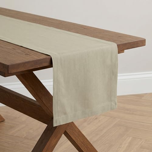 Solino Home 100% Pure Linen Dining Table Runner Khaki, Fete 14 x 90 in Long by SolinoHome