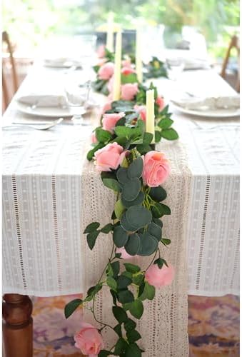 FiveSeasonStuff Amaranth Pink Artificial Rose Garlands, Four Separate Faux Flower Vines with Greenery - Image 6