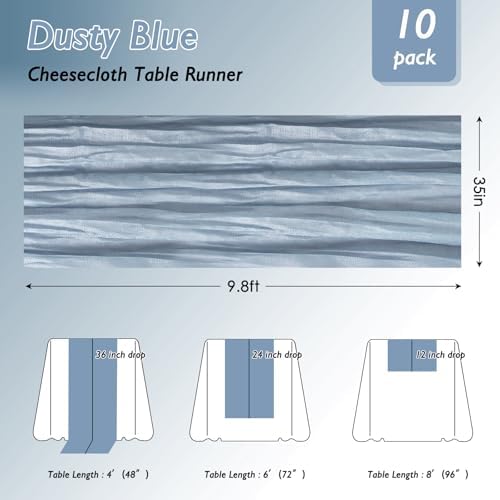12 Pack Dusty Blue Cheesecloth Table Runner 120 Inch Boho Wedding Decor - Image 2