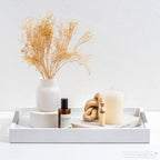 Modern Elegant 17.5"x12" White Rectangle Shagreen Faux Leather Decorative Tray Ottoman Coffee Table Perfume Living Room Kitchen Serving Tray with Silver Metal Handles for All Occasion's - Image 2