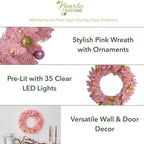 Nearly Natural 24 in Pink Artificial Christmas Wreath with 35 LED Lights - Image 4