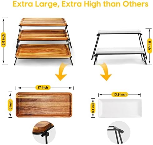Manspdier Wood 3 Tier Serving Tray Three Tiered Stand, Rectangle Platter Wooden Farmhouse Tray, Party Dishes for Entertaining, Rustic Vintage Trays & Platters - Image 7