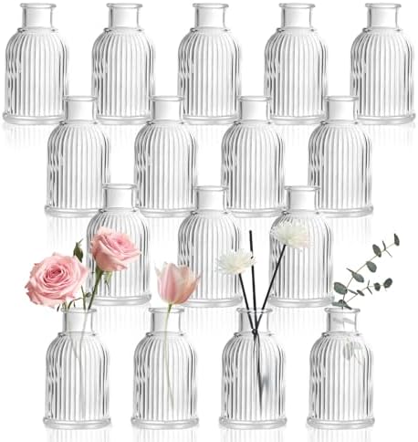 DomeStar Small Clear Glass Bud Vases Set of 16, 3.8 inch Cute Vases Bulk by DOMESTAR