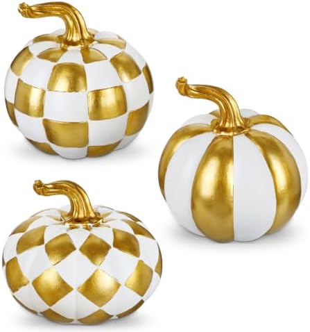 Briful 3-Piece White and Gold Resin Pumpkin Set Modern Fall Decor by Briful