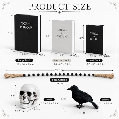 Pinkunn 6 Pcs Halloween Decorative Book with Skull Raven Bead Garland - Image 2