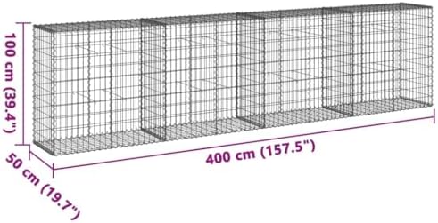 vidaXL Gabion Basket/Cage with Cover - Galvanized Iron - 157.5"x19.7"x39.4" for Outdoor Landscaping, Retaining Walls, Privacy Screens, and Garden Features - Easy Tool-Free Assembly - Image 3