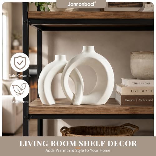 Donut Ceramic Vase Set of 2 for Flower or Home Decor (Matte Cream White) - Image 6