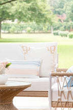 Hofdeco Premium Coastal Patio Indoor Outdoor Lumbar Pillow Cover Only, 12"x20" Water Repellent for Backyard, Couch, Baby Blue Neutral Tan Stripes - Image 2
