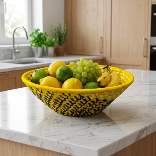 Handwoven African Basket Bowl for Fruits Wall Decor 8in diameter - Image 5