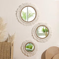 3pcs new Home Boho Decorative Mirrors Macrame Round Mirror Aesthetic Room Decor Hanging Wall Mirror for Bedroom Living Room House Decoration by Unknown