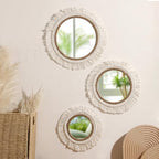 3pcs new Home Boho Decorative Mirrors Macrame Round Mirror Aesthetic Room Decor Hanging Wall Mirror for Bedroom Living Room House Decoration by Unknown