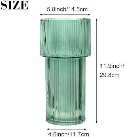 Large Glass Vase, 12 Inches Tall Vase for Flowers, Green Flower Vases for Bouquet, Modern Green Glass Vases for Living Room, Dining Table, Office, Entryway, Mantle, Shelf, Wedding Gifts - Image 2