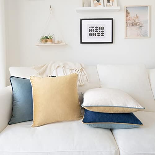 MONDAY MOOSE Decorative Throw Pillow Covers Cushion Cases, Set of 4 Soft Velvet Modern Double-Sided Designs, Mix and Match for Home Decor, Pillow Inserts Not Included (20x20 inch, Blue/Beige) - Image 4