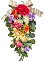 Svndlyn 24 Inch Lighted Floral Teardrop Swag with Timer, Peony and Roses - Image 2