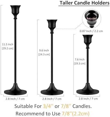 Metal Candle Holders for Candlesticks Taper Candlestick Holders Set Vintage Decorative Centerpiece Candelabra Tall Candle Stands (Matt Black, 2 Sets (6 pcs)) - Image 2