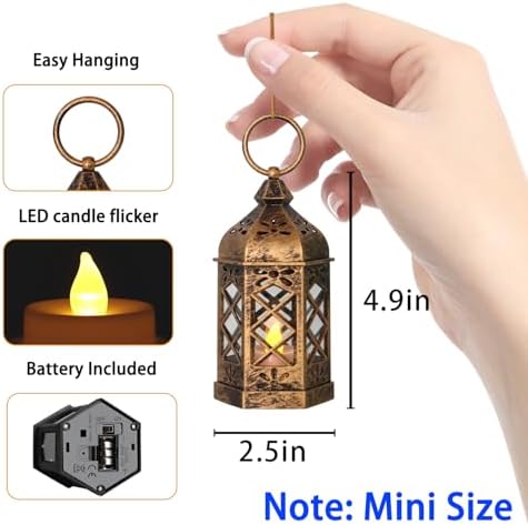 LLQ 12Pcs Mini Lantern for Centerpieces, Small Candle Lanterns Decorative Indoor, Vintage Hanging Moroccan Lantern for Halloween Decorations, Christmas Centerpieces for Tables, Wedding Table Decor - Image 2