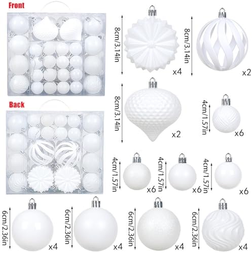 Christmas Tree Balls Ornaments Set, 48 Pcs Shatterproof Plastic Decorative Baubles Shiny Hanging Ball Ornaments for Xmas Tree Holiday Party Wedding Decoration, White - Image 2