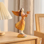 Hand-Painted Resin Angel Statue with Bird and Autumn Leaf, Warm Fall Home Decor Figurine for Shelf, Tabletop, Office Desk, Cozy Living Room Decoration, Ideal Thanksgiving Decorations - Image 2