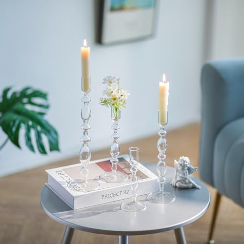 Glasseam Glass Tapered Candlestick Holders, 4Pcs Tall Taper for Table Decor - Image 2
