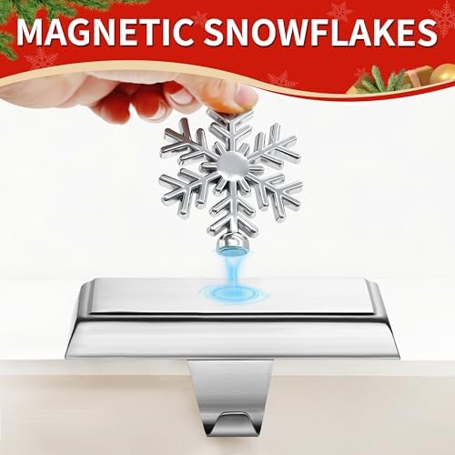 Set of 4 Metal Christmas Stocking Holders for Mantle,Heavy Duty Weighted Stocking Holders for Mantle,Silver 3D Snowflake Stocking Holder for Tables Window Fireplace Christmas Decorations - Image 3