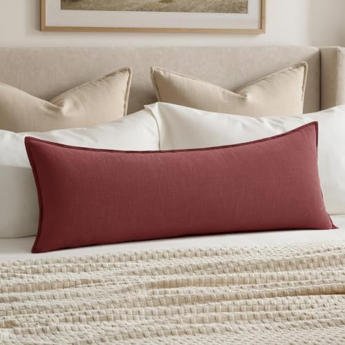 MIULEE Decorative Linen Lumbar Pillow Cover 14x36 Inch Burgundy Red by MIULEE