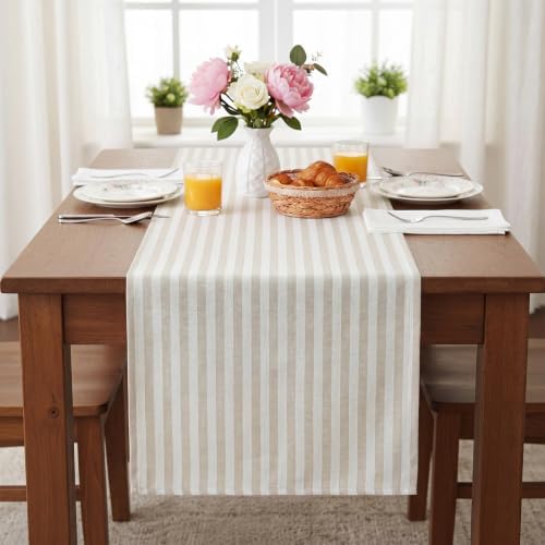 6 Pcs Beige and White Stripe Table Runner, 13 x 72 Inch - Image 6
