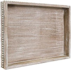 Wooden Decorative Tray, Rectangular Serving Tray with Wood Bead, Farmhouse Big Tray for Ottoman, Countertop, Coffee Tabl, 16.5" x 13"x 1.6" (White Washed) by CEDARLUX