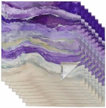 Purple Coastal Cloth Napkins Set of 8, Holiday Napkins for Baby Shower, Spring Summer Ocean Beach Nautical Sea Wave Washable Reusable Dinner Napkins for Cocktail Wedding Party, 20 x 20 Inch by Boanket