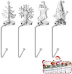 Christmas Stocking Holders for Mantel Set of 4, Non-Slip Adjustable Mantle Stocking Holders, Snowflake Snowman Reindeer Pine Tree Fireplace Stocking Hangers Set for Party Christmas Decorations by Minetom